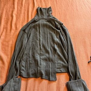 Ribbed Mock Neck Sweater set - blue gray